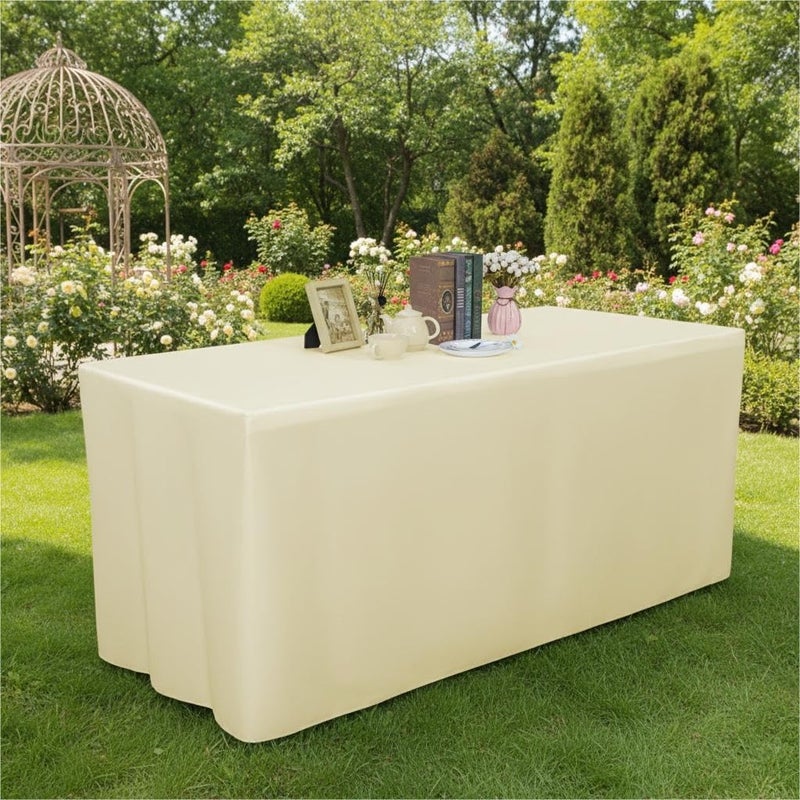 Surmente Ivory Fitted Tablecloths for 6 Foot Rectangle Tables, Ivory Table Covers for Weddings, Banquets, or Restaurants - Image 4